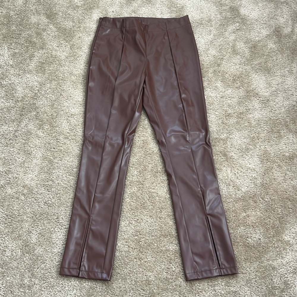 Beautiful brown leather straight leg pants